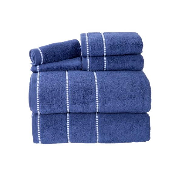 6-piece 100-percent Cotton Towel Set With 2 Bath Towels, 2 Hand Towels And 2 Washcloths (Navy/White)